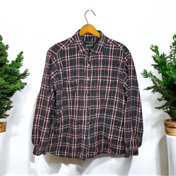 WOOLRICH Womens Onyx Gray Black Plaid Button Up Collard Flannel Shirt - Picture 1 of 9